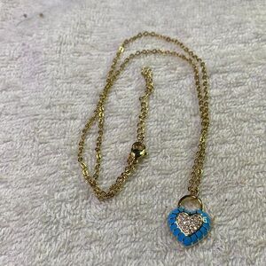 Gold Tone and Blue Heart Pendant Necklace 18 Inches